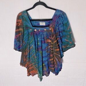 Vintage Nani Multicolour Tie Dye Cotton Bat Wing Boho Blouse M